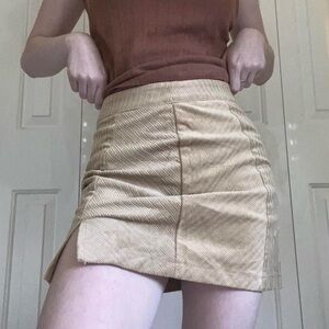 Forever 21 High Waisted Cream Corduroy Pencil Mini Skirt with Slit